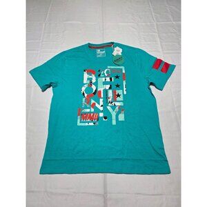 Bornfly Teal Graphic Tee Streetwear Short Sleeve Crew Neck Casual Men’s 2XL